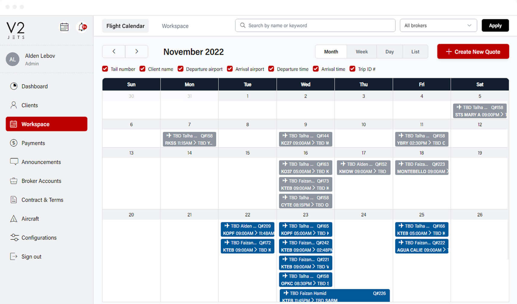 V2 Jets - Booking Calendar